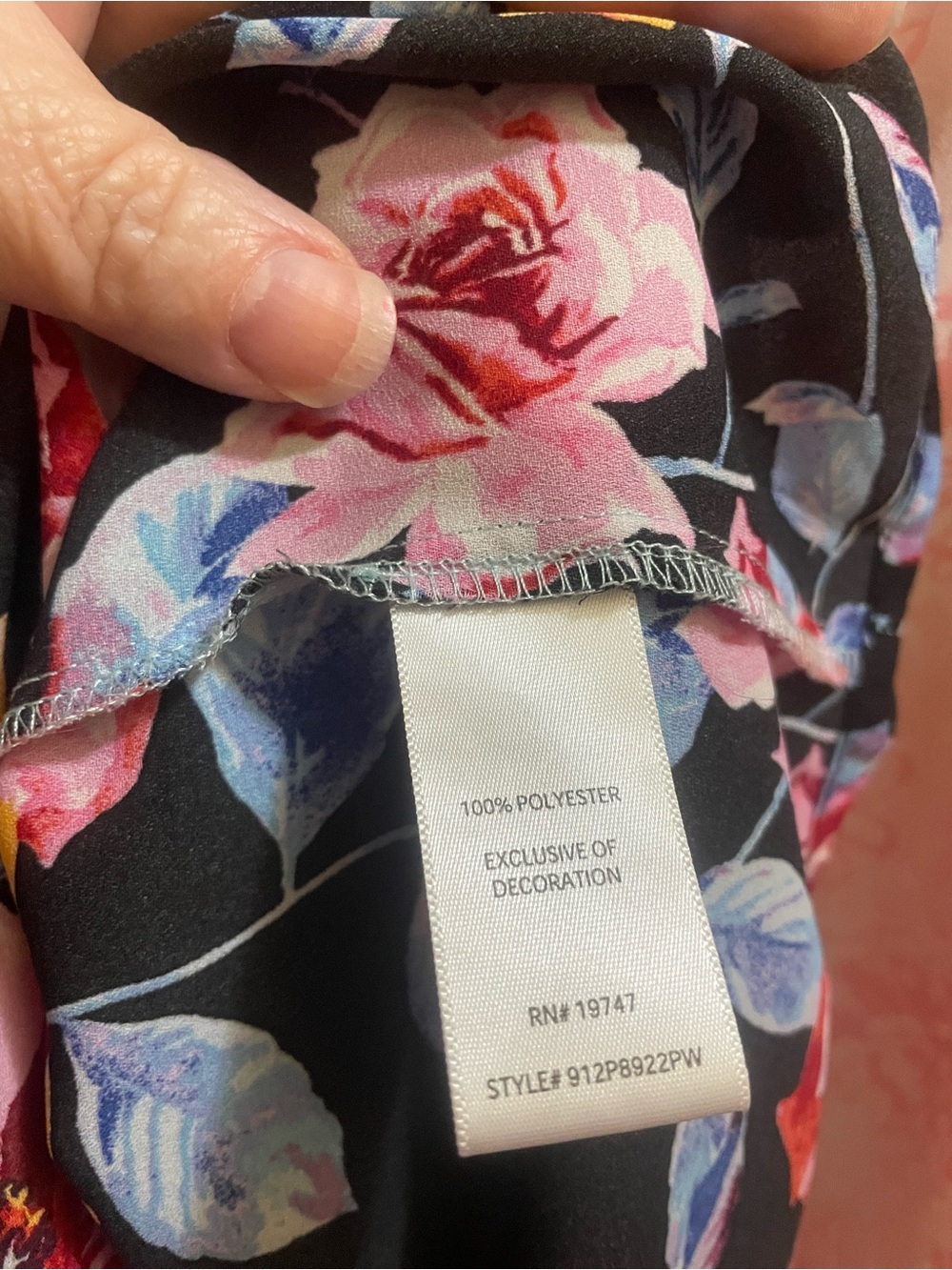 The Pioneer Woman Black Floral Peasant Blouse with Pink and Mint Accents - Picture 4 of 8